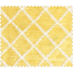 Contemporary White embroidery on Mustard Yellow fabric with square pattern design main curtain